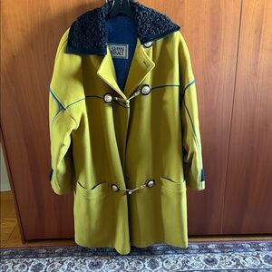 Versace Mustard Pea Coat with Black Accents